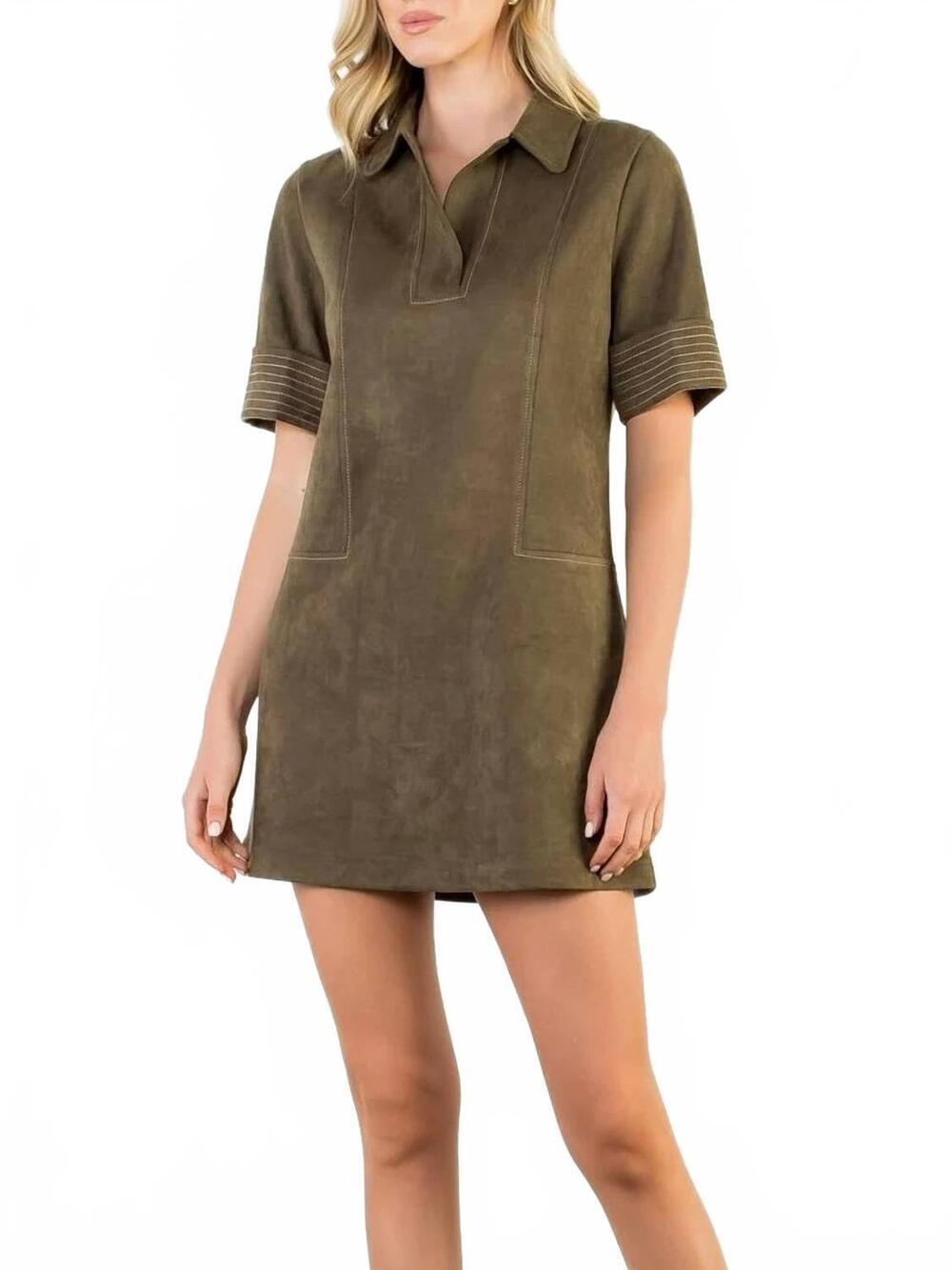 NEW THML suede button up dress in dark olive
